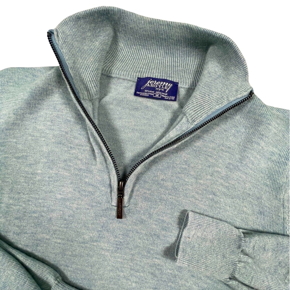 Jeremy Argyle NYC Sweater Mens M Blue Wool Blend Quarter Zip Mock Neck Pullover